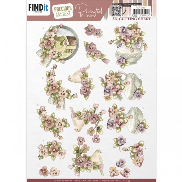 knipvel-3D- Precious Marieke - Painted Pansies - Pink -CD11999