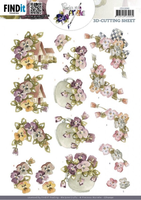 knipvel-3D- Precious Marieke - Colourful Pansies -CD12090