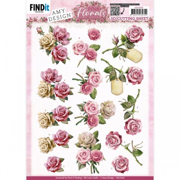 knipvel-3D-Amy Design -Pink Florals - Roses-CD12102