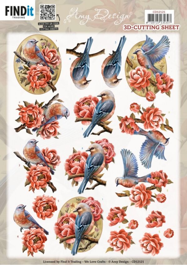 knipvel-3D-Amy Design -Colorful Birds-CD12121