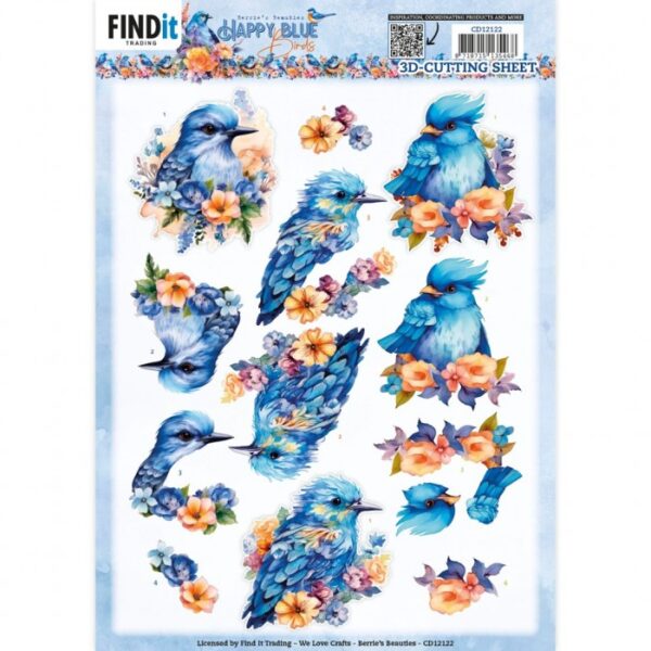 knipvel-3D- Berries Beauties - Happy Blue Birds - Blue Bird - CD12122