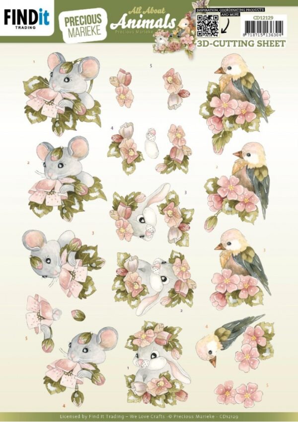 knipvel-3D- Precious Marieke - All About Animals - All About Pink - CD12129