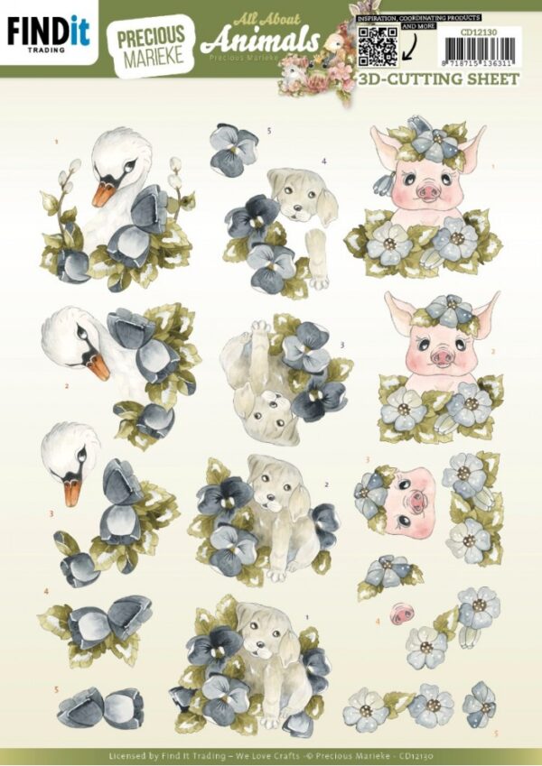 knipvel-3D- Precious Marieke - All About Animals - All About Blue - CD12130