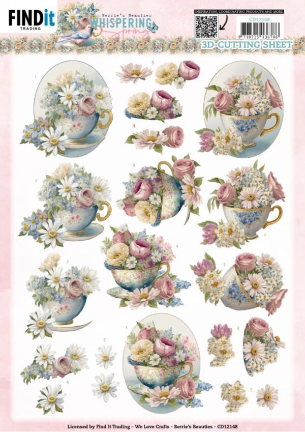 knipvel-3D- Berries Beauties - Schneidebogen, oval, Blumen, Teetasse. - CD12148