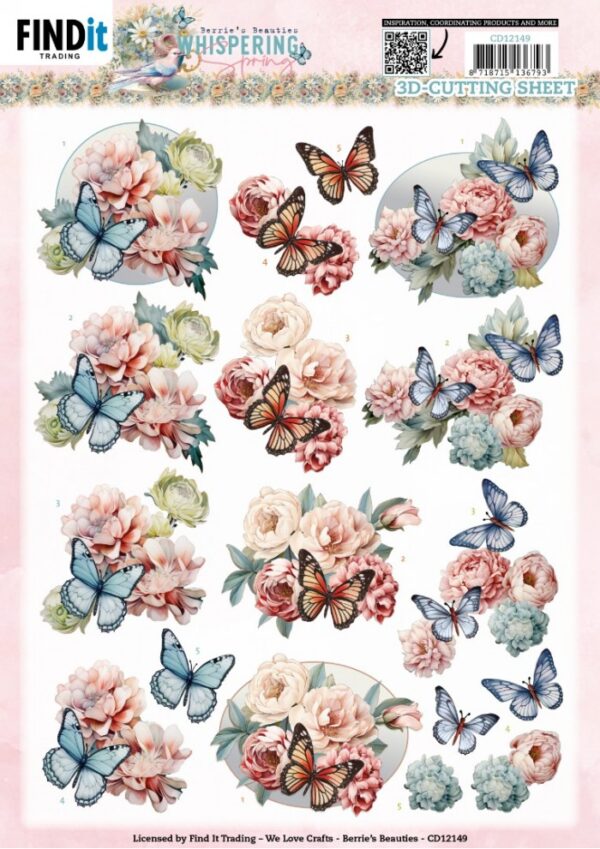 knipvel-3D- Berries Beauties - Fluisterende Lente - Vlinder - CD12149