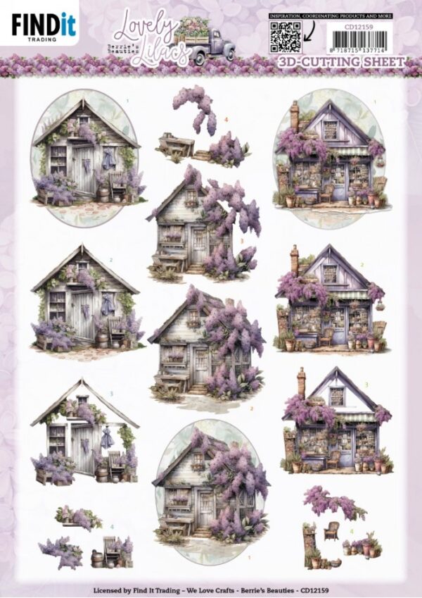 knipvel-3D- Berries Beauties - Lovely Lilacs - Lovely Houses - CD12159