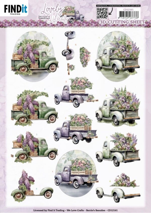 knipvel-3D- Berries Beauties - Lovely Lilacs - Lovely Cars - CD12161