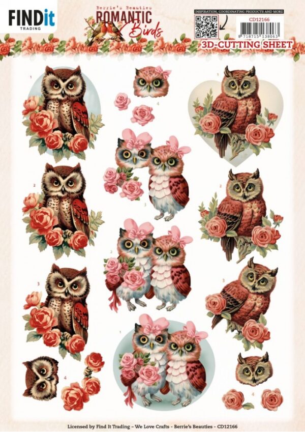 knipvel-3D- Berries Beauties - Romantic Birds - Romantic Owl - CD12166
