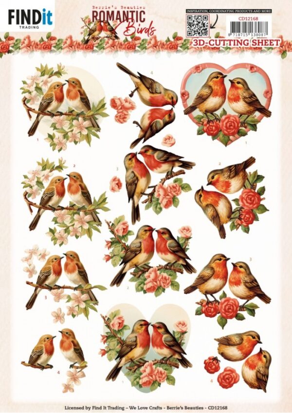knipvel-3D- Berries Beauties - Romantic Birds - Romantic Robin - CD12168