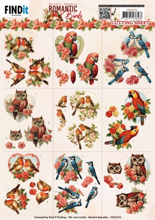knipvel-3D- Berries Beauties - Romantic Birds - Mini - CD12174