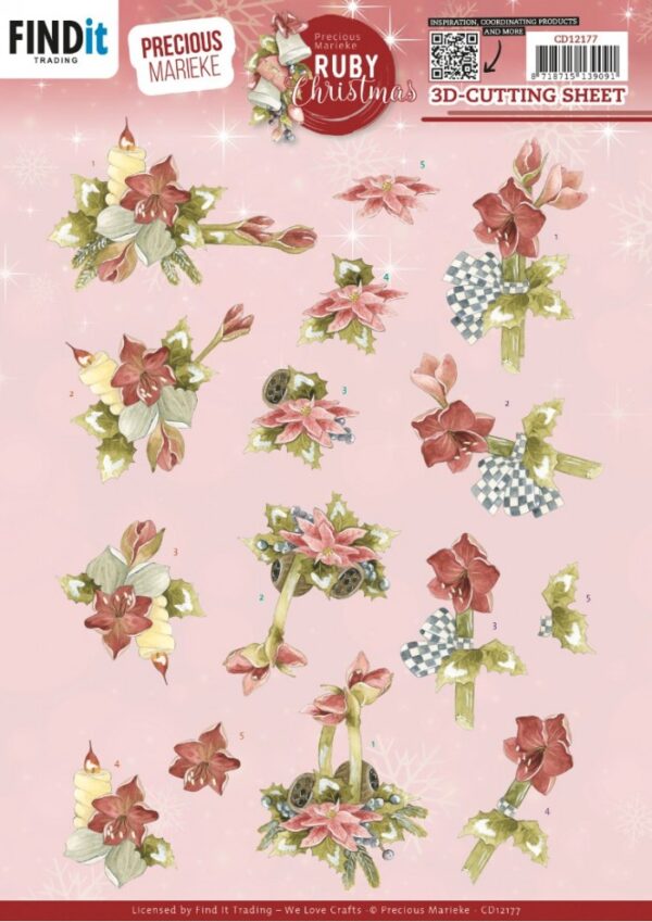 knipvel-3D- Precious Marieke - Ruby Christmas - Ruby Amaryllis -CD12177