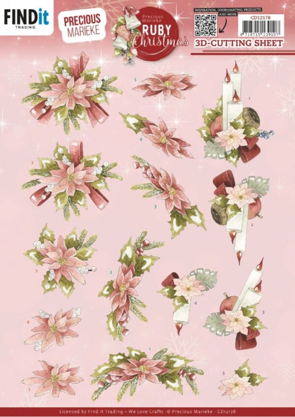 knipvel-3D- Precious Marieke - Ruby Christmas - Ruby Poinsettia -CD12178