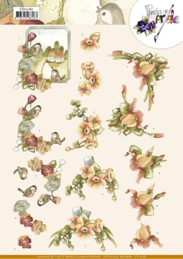 knipvel-3D- Precious Marieke - Flowers in Soft Orange - CD12182