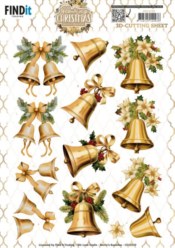 knipvel-3D- Berries Beauties - Glowing Christmas - Christmas Bell - CD12219