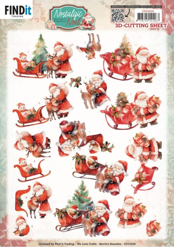 knipvel-3D- Berries Beauties - Nostalgic Noel - Nostalgic Sleigh - CD12224