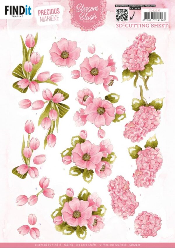 knipvel-3D- Precious Marieke - Blossom Blush - Bright Pink - CD12237