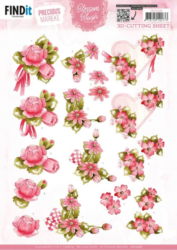 knipvel-3D- Precious Marieke - Blossom Blush - Magenta - CD12238