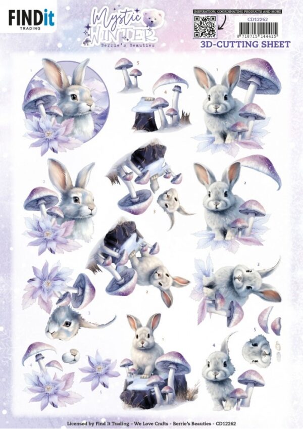 knipvel-3D- Berries Beauties - Mystic Winter - Mystic Rabbits - CD12262