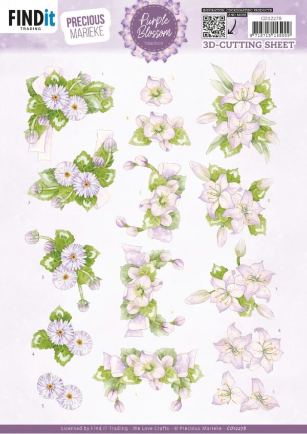 knipvel-3D- Precious Marieke - Purple Blossom - Amethyst -CD12278
