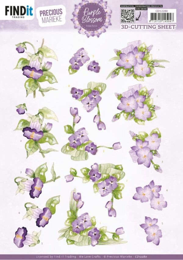 knipvel-3D- Precious Marieke -Purple Blossom - Violet-CD12280