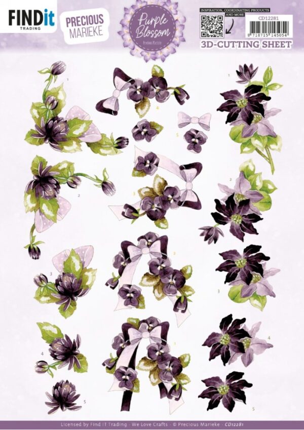 knipvel-3D- Precious Marieke - Purple Blossom - Purple-CD12281