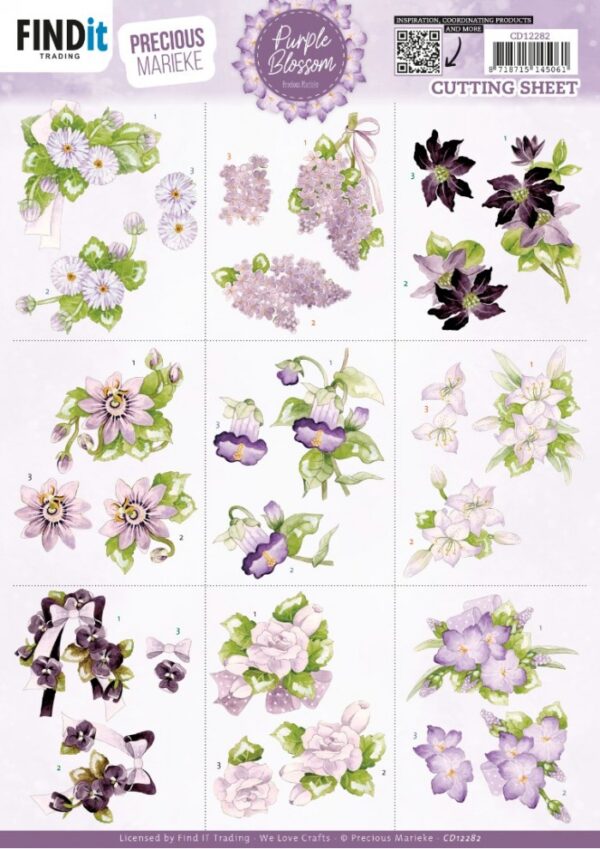 knipvel-3D- Precious Marieke -  Purple Blossom - Mini-CD12282