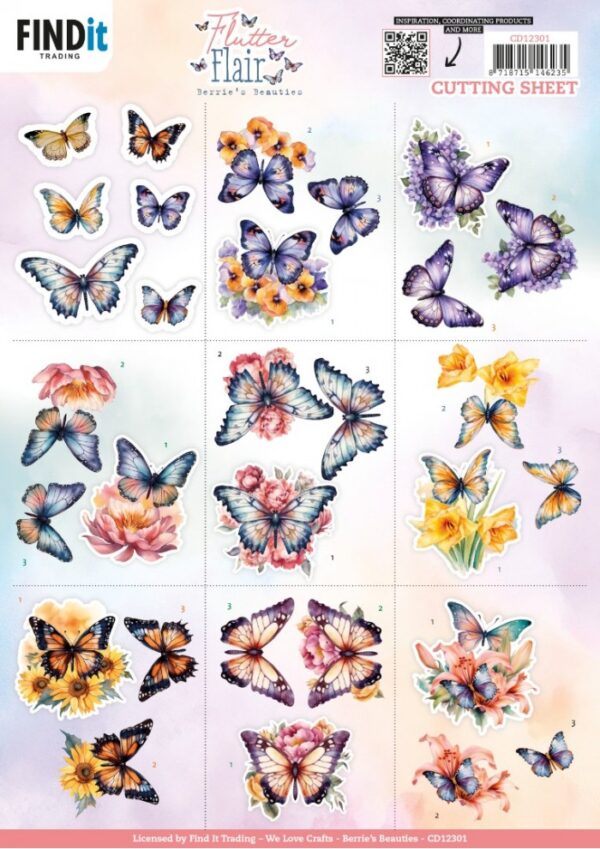 knipvel-3D- Berries Beauties - Flutter Flair - Mini - CD12301