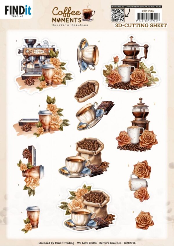 knipvel-3D- Berries Beauties - Coffee Moments - Coffee Machine - CD12316