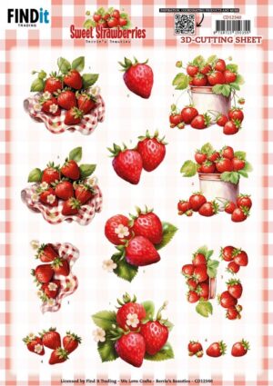 knipvel-3D- Berries Beauties - Sweet Strawberries - Pure Strawberries - CD12340