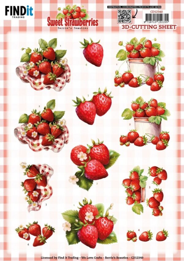 knipvel-3D- Berries Beauties - Sweet Strawberries - Pure Strawberries - CD12340