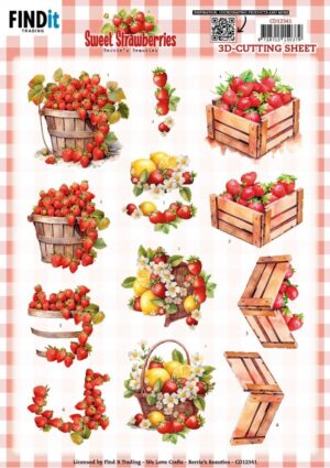 knipvel-3D- Berries Beauties - Sweet Strawberries - Strawberries in a Basket - CD12341