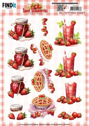 knipvel-3D- Berries Beauties - Sweet Strawberries - Strawberry Pie - CD12342