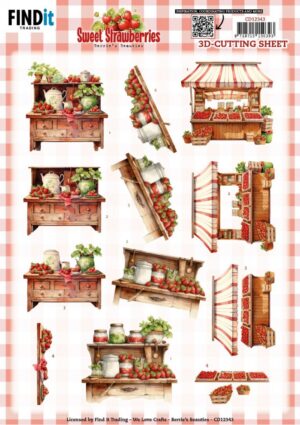 knipvel-3D- Berries Beauties - Sweet Strawberries -Strawberry Sale - CD12343