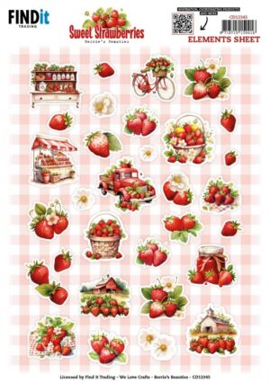 knipvel-3D- Berries Beauties - Sweet Strawberries - Small Elements - CD12345