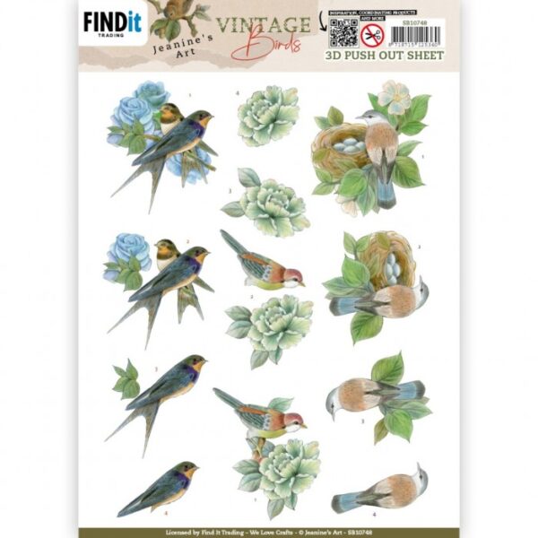 Push-out sheet - 3D - Jeanine’s Art - Vintage Birds - SB10748