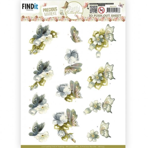 Push-out sheet-3D - Precious Marieke - Beautiful Butterflies - SB10755