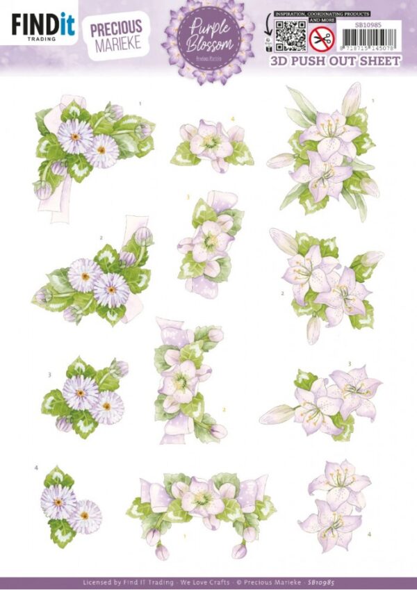 Push-out sheet-3D - Precious Marieke - Purple Blossom - SB10985