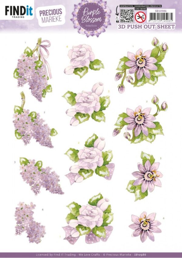 Push-out sheet-3D - Precious Marieke - Purple Blossom - SB10986