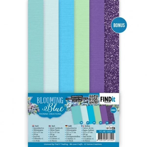Linnen Kaartenkarton - Yvonne Creations - Blooming Blue - YC-4K-10026