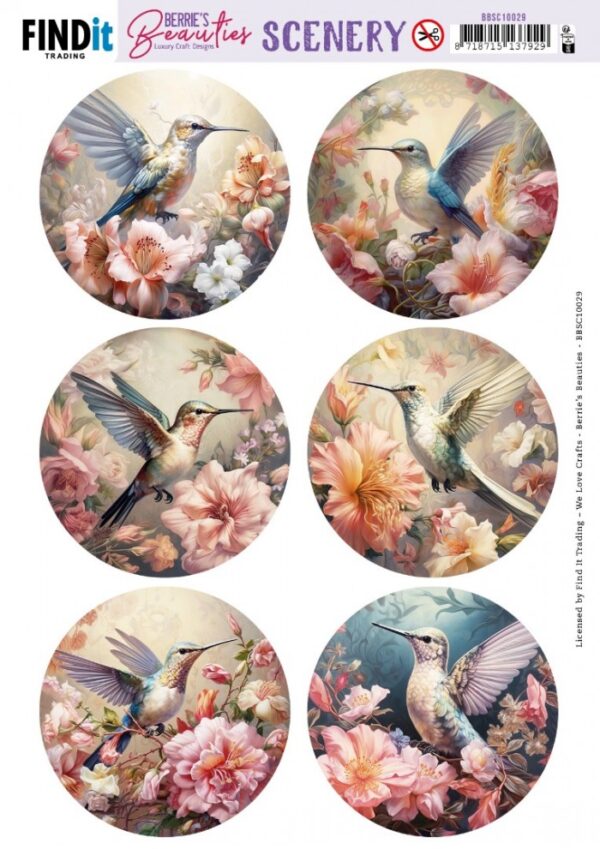 Push-out sheet - 3D - Berrie's Beauties - Hummingbird Round - BBSC10029