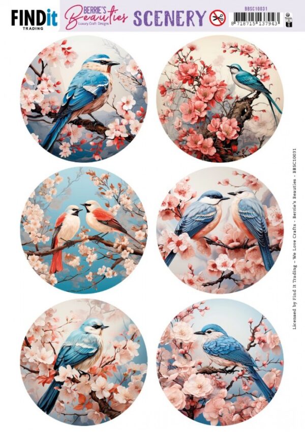Push-out sheet - 3D - Berrie's Beauties - Blue Bird Round - BBSC10031