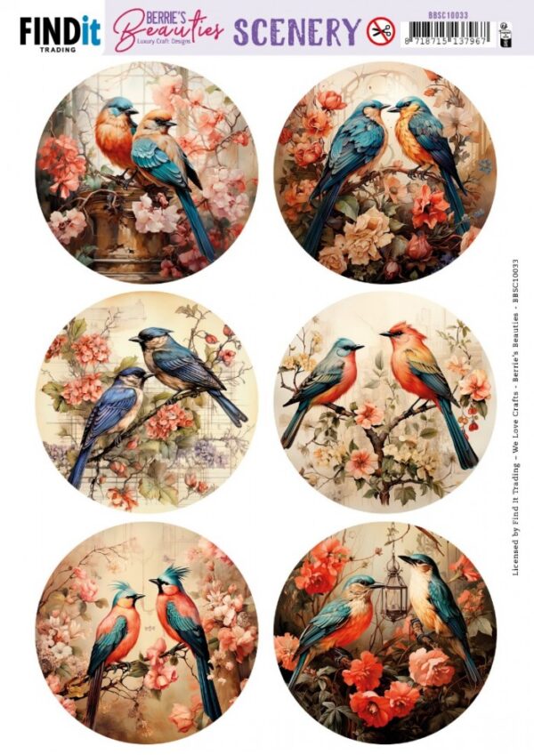 Push-out sheet - 3D - Berrie's Beauties - Bird Couples Round - BBSC10033