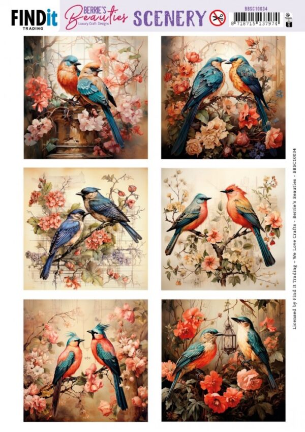 Push-out sheet - 3D - Berrie's Beauties - Bird Couples Square - BBSC10034