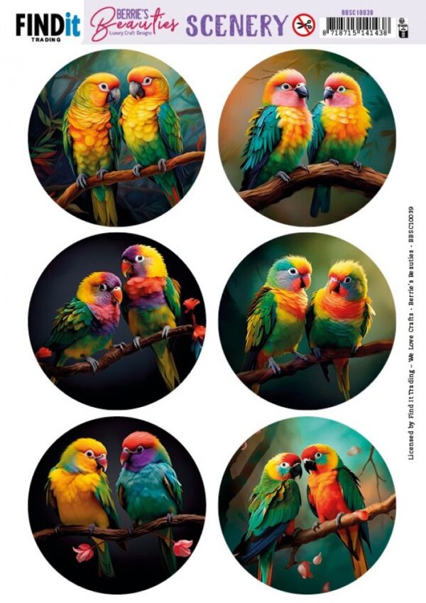 Push-out sheet - 3D - Berrie's Beauties - Love Birds Round - BBSC10039