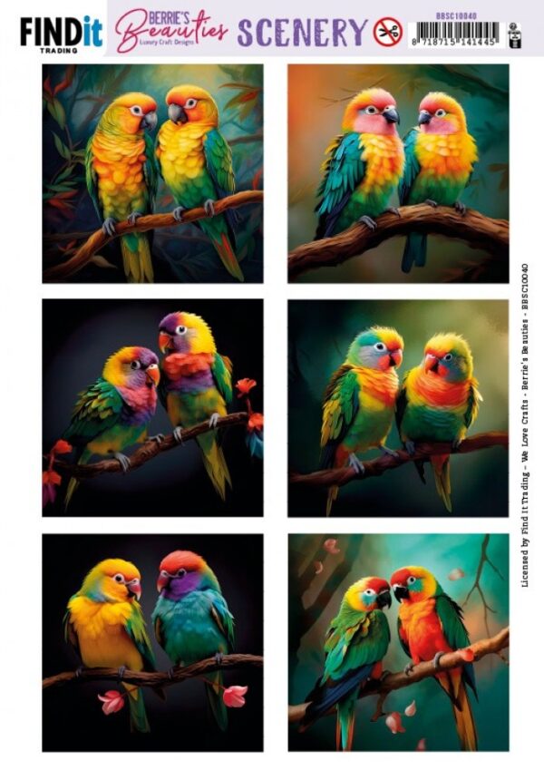 Push-out sheet - 3D - Berrie's Beauties - Love Birds Square - BBSC10040