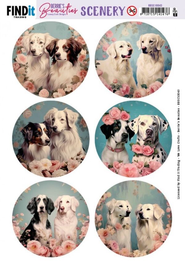 Push-out sheet - 3D - Berrie's Beauties - Pretty Pups Round - BBSC10043