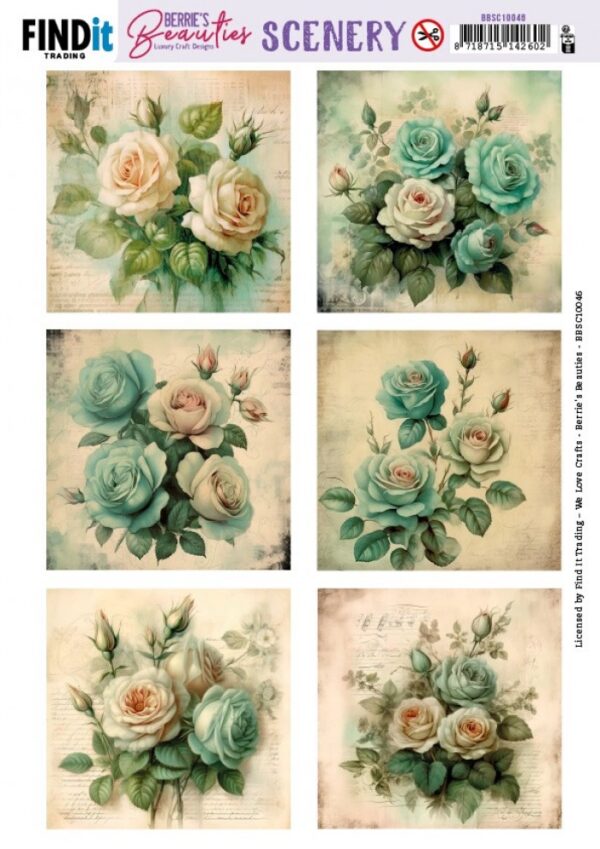 Push-out sheet - 3D - Berrie's Beauties - Blue Roses Square - BBSC10046