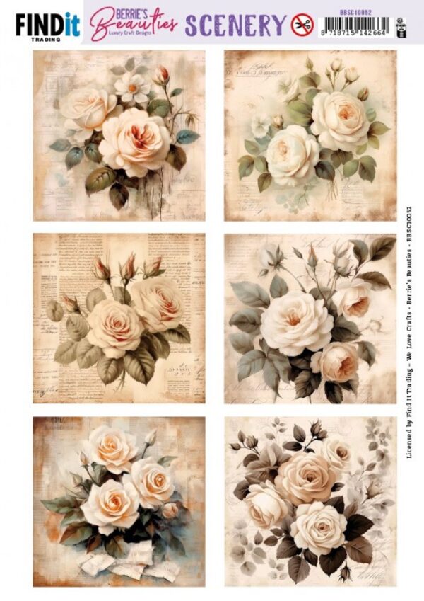 Push-out sheet - 3D - Berrie's Beauties - Brocante Roses Square - BBSC10052