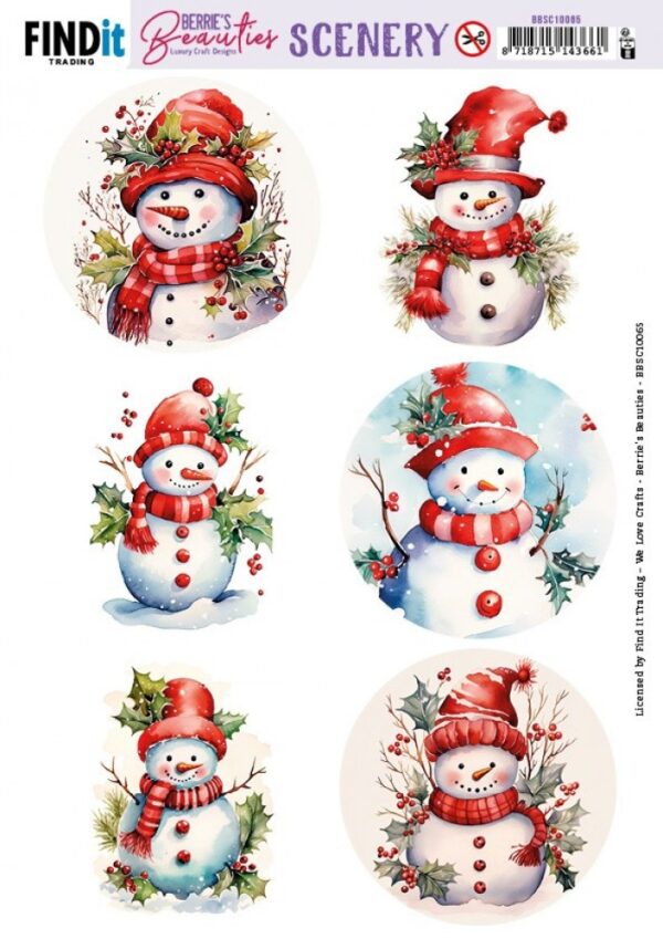 Push-out sheet - 3D - Berrie's Beauties - Snowmen Round - BBSC10065