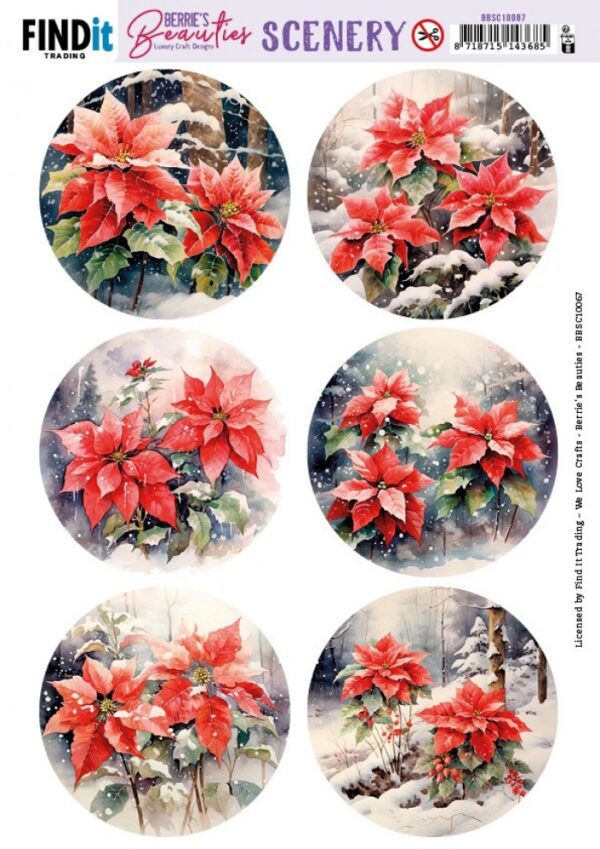 Push-out sheet - 3D - Berrie's Beauties - Poinsettia Round - BBSC10067